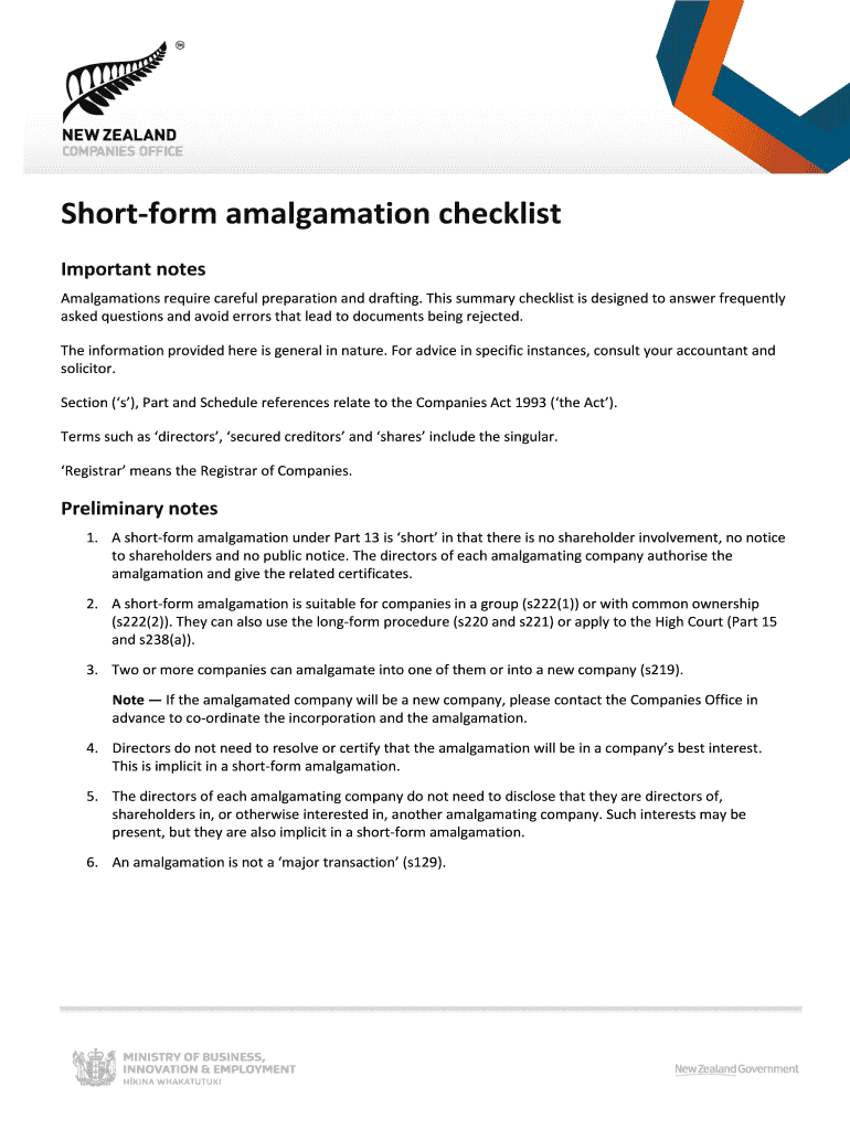 Amalgamation Checklist  Form