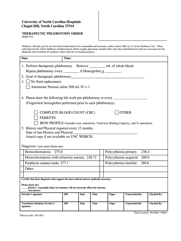  Therapeutic Phlebotomy Order Form 2013-2024