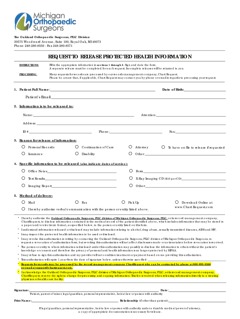 Request to Release Protected Health Information Form MOS 02