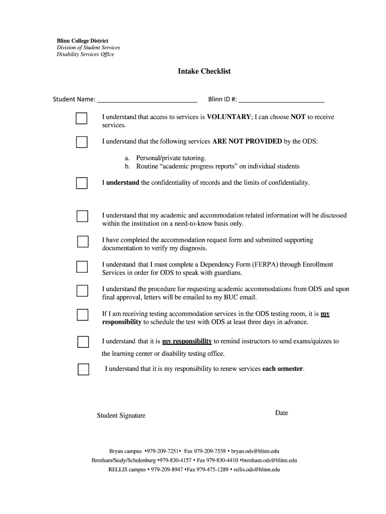 Disability ServicesBlinn College  Form