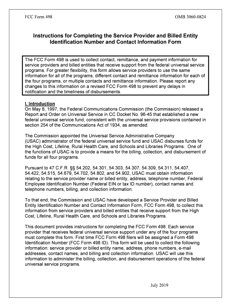 FCC Form 498 Federal Communications Commission