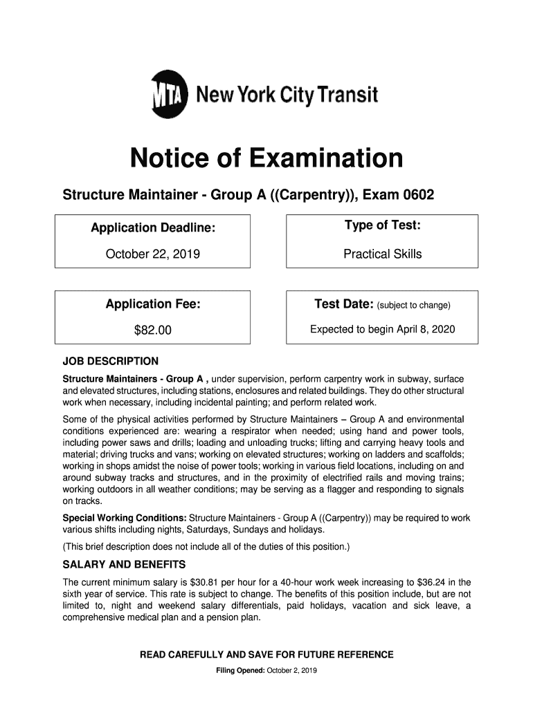 Structure Maintainer Group a Carpentry, Exam 0602  Form