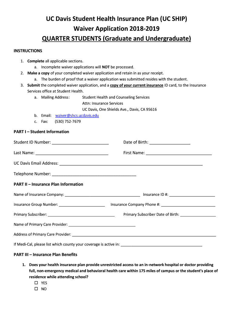  UC SHIP Waiver InformationStudent Health and Counseling 2018