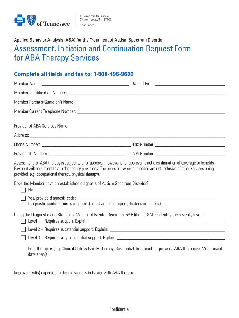  508C Assessment, Initiation, and Continuation Request Form for ABA Therapy Services Assessment, Initiation and Continuation Requ 2019