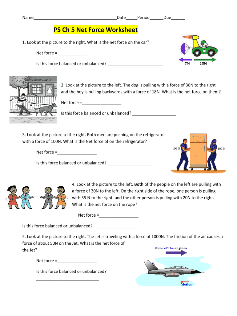 Ps Ch 5 Net Force Worksheet  Form