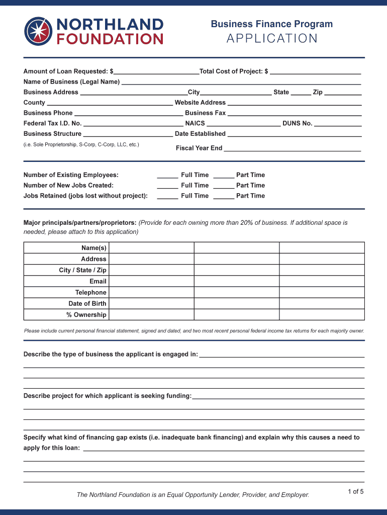 Northland Foundation Business Finance Program Application  Form