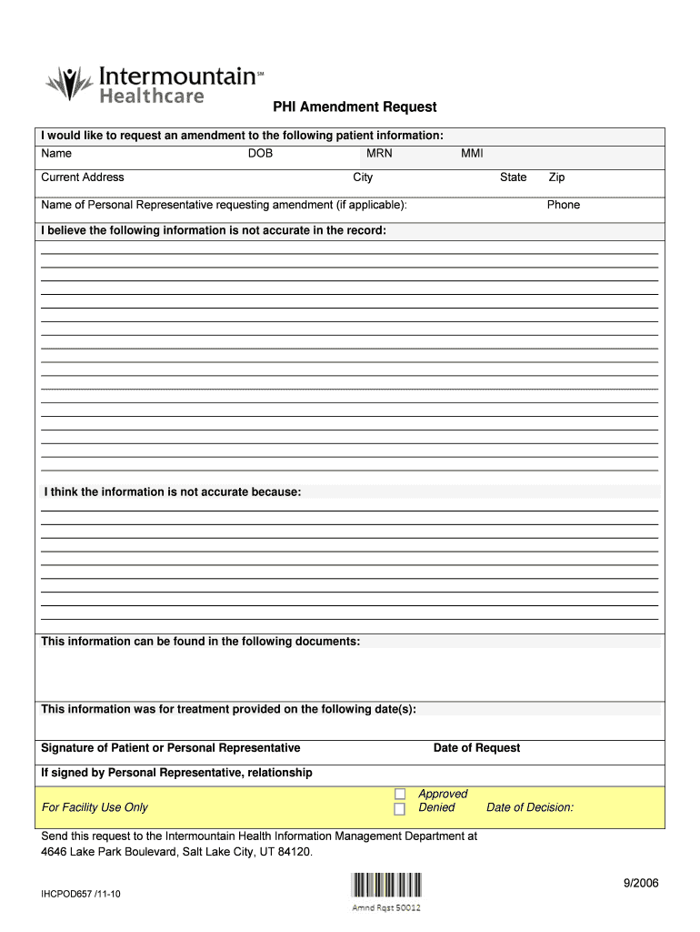 PHI Amendment Request Intermountain Healthcare  Form