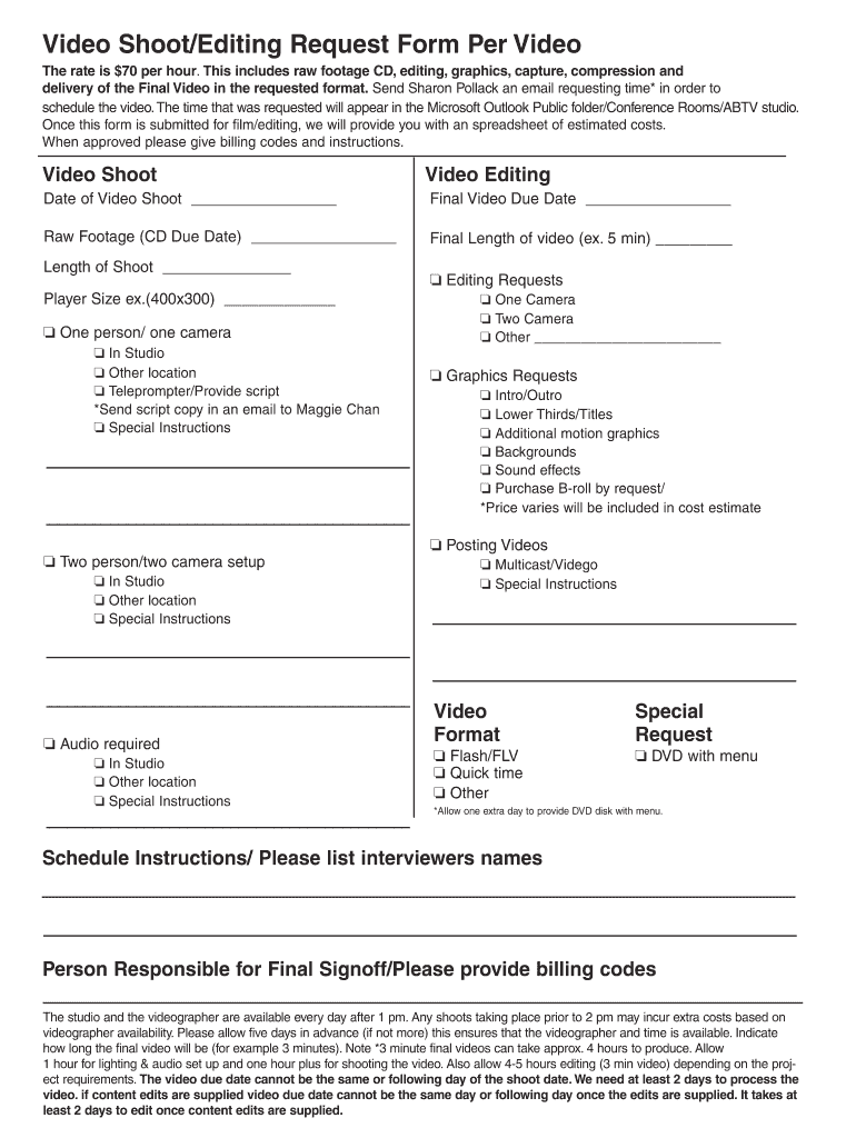 Fiilable Form for Video Editing Trainees