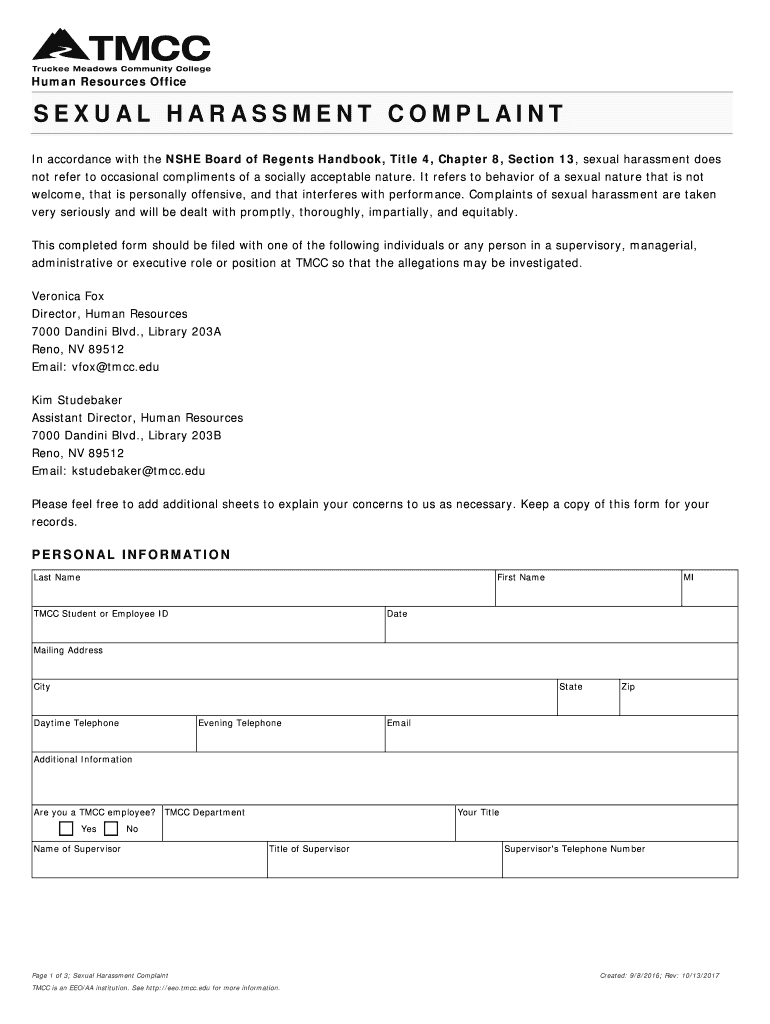 General Human Resources Truckee Meadows Community  Form