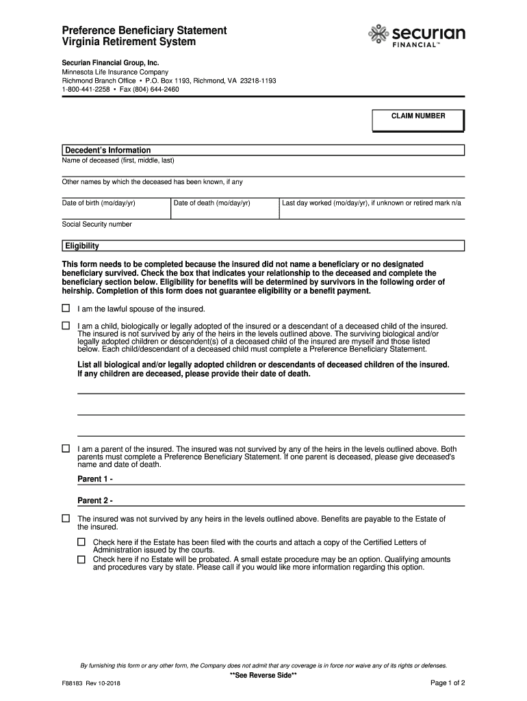 VRS Basic Group Life Insurance Virginia Retirement System  Form