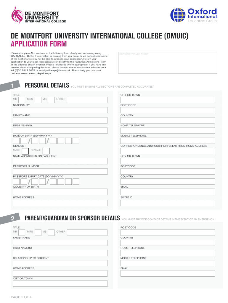 DMU IC Application Form De Montfort University