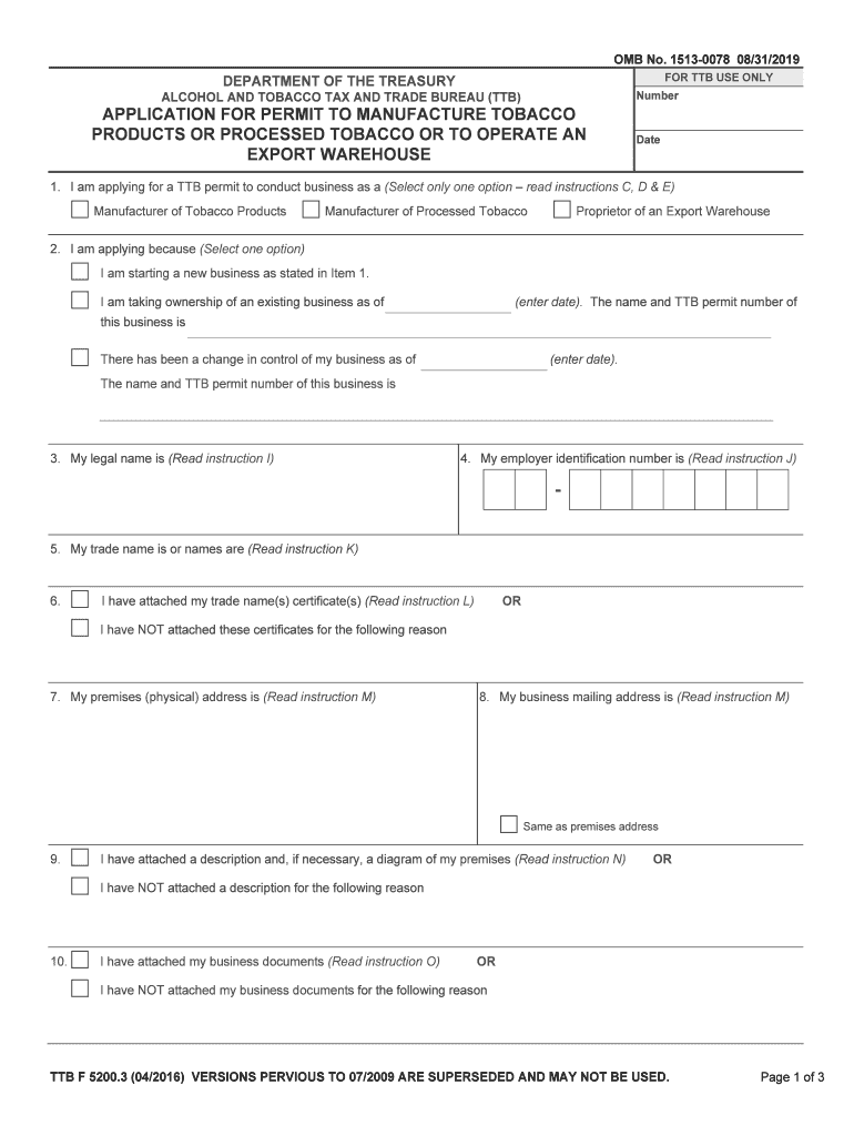 Application for Permit to Import Tobacco Products or TTB 2016-2025