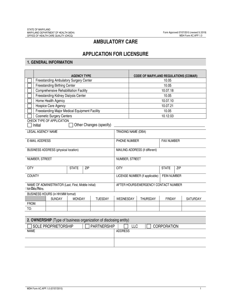 Office of Health Care Quality Programs Maryland Department  Form