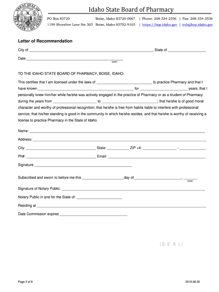 Welcome to State Board of Pharmacy Idaho Gov  Form