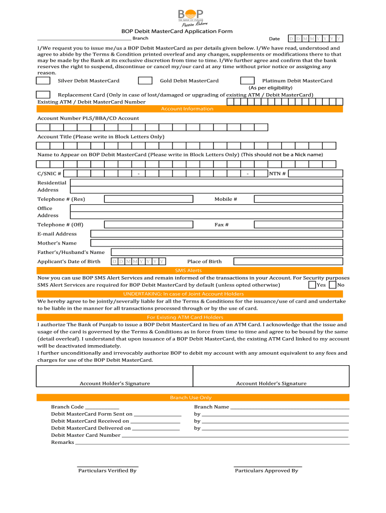 Bop Atm Card Apply Online  Form