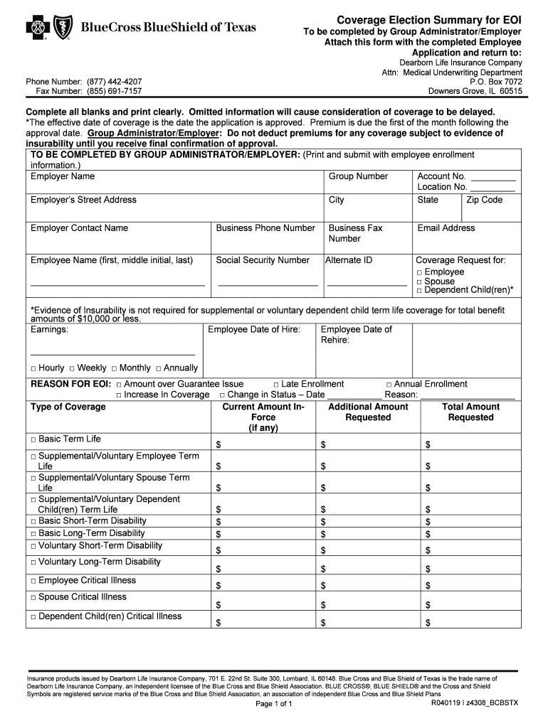 Coverage Election Summary for EOI  Form