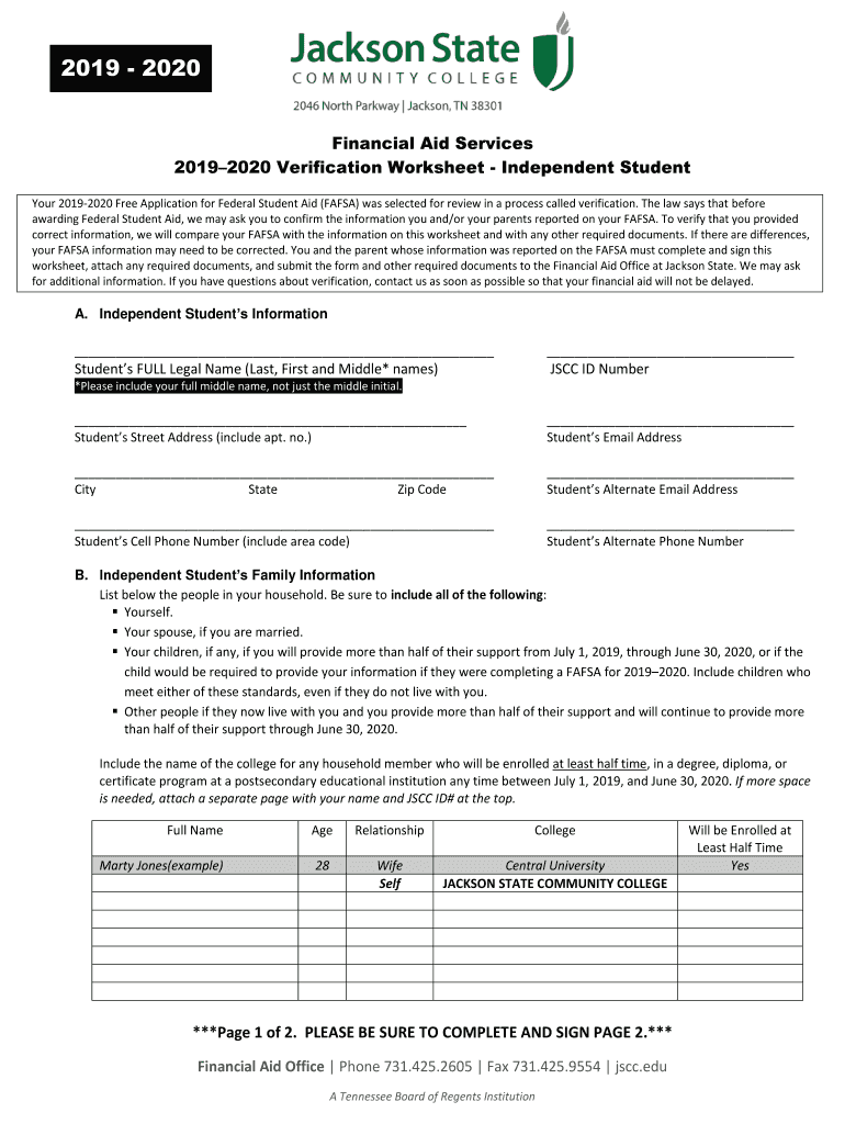 Get and Sign Independent Verification Worksheet USCB 2019 Form