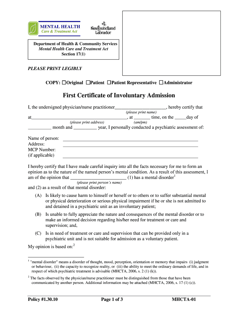 Care &amp; Treatment Act  Form