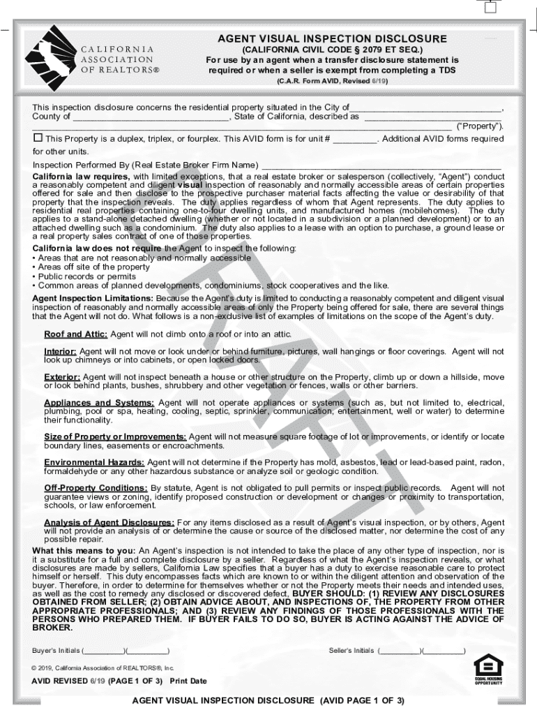  California Agent Visual Inspection Disclosure 2019-2026