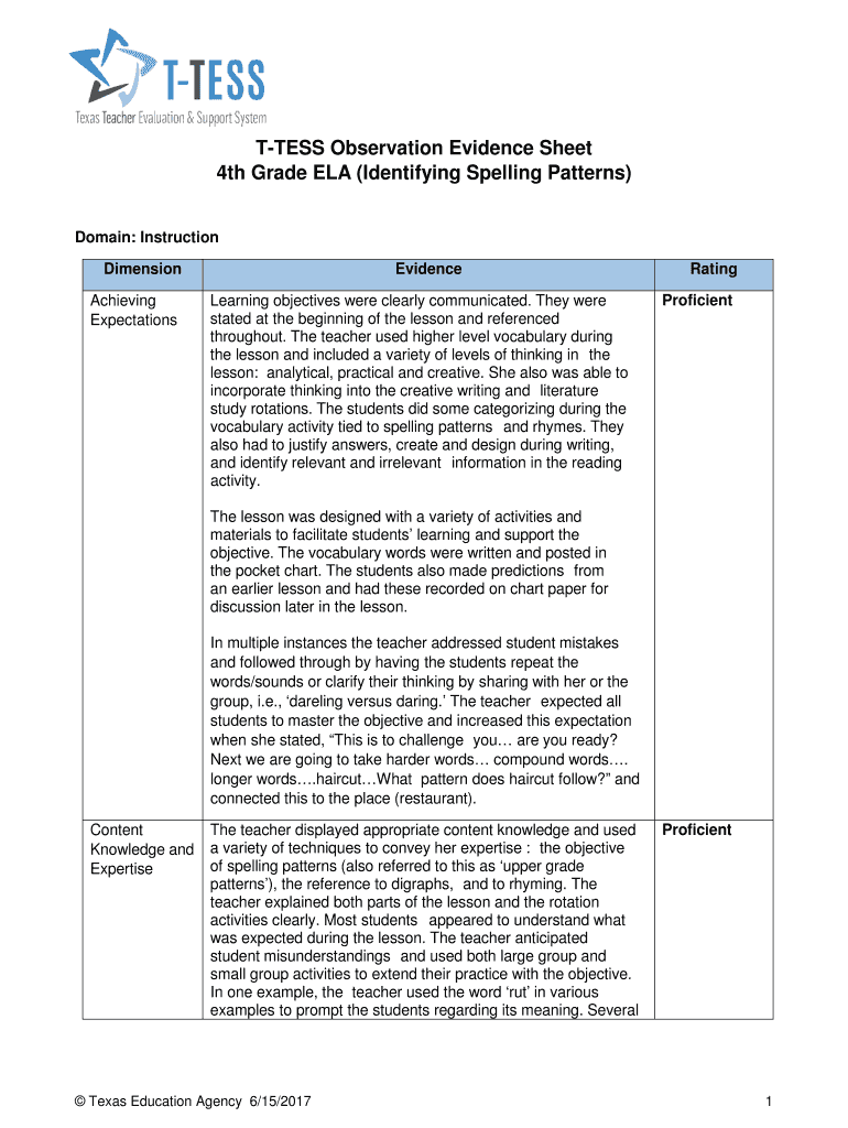 T Tess Evidence Examples  Form