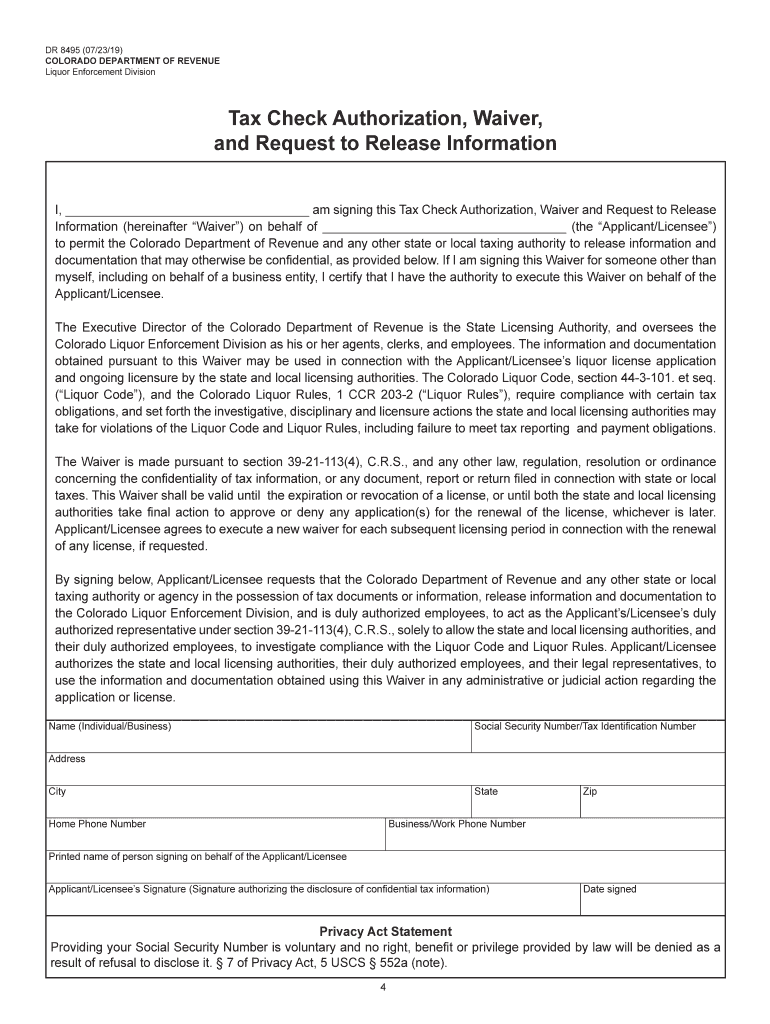 Tax Check Authorization, Waiver, and Request to Release  Form