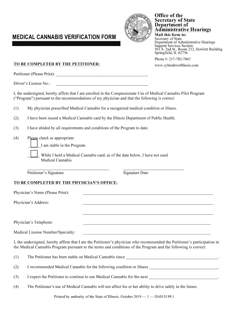  Illinois Medical Cannibis Verification Form 2019