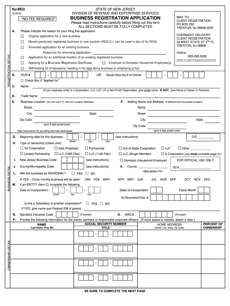 Nj Reg Form