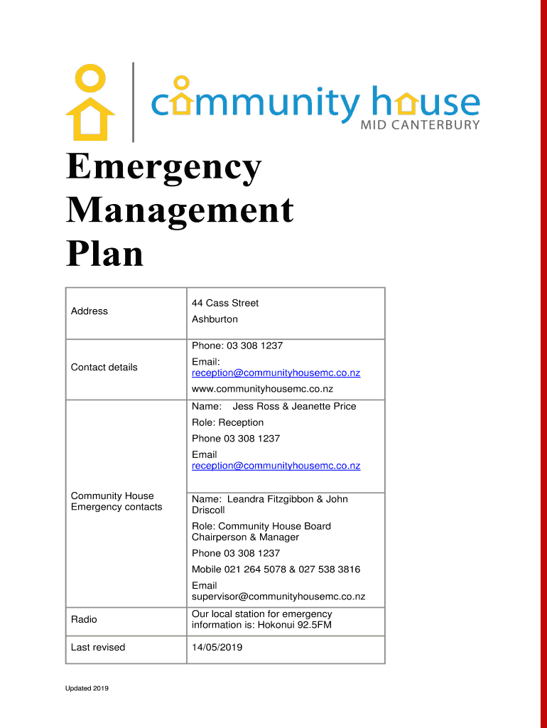 Emergency Management Plan Example  Form