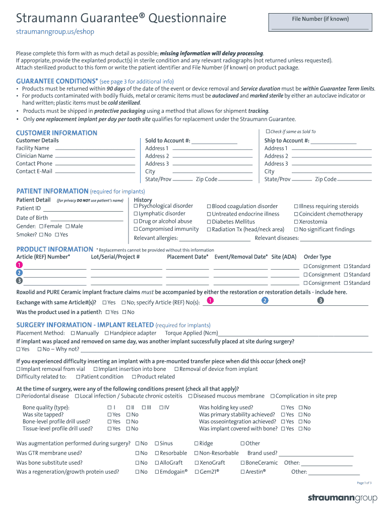  Straumann Guarantee Form 2019-2024