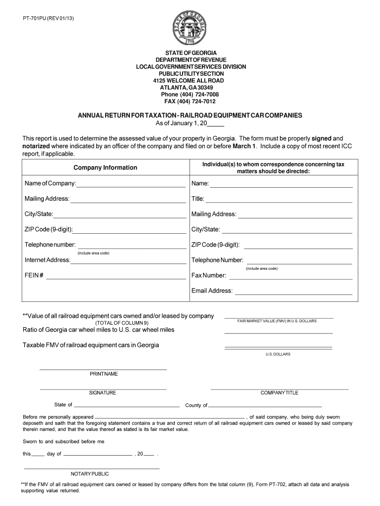 PT 701PU Annual Return for Taxation Railroad Equipment Car  Form