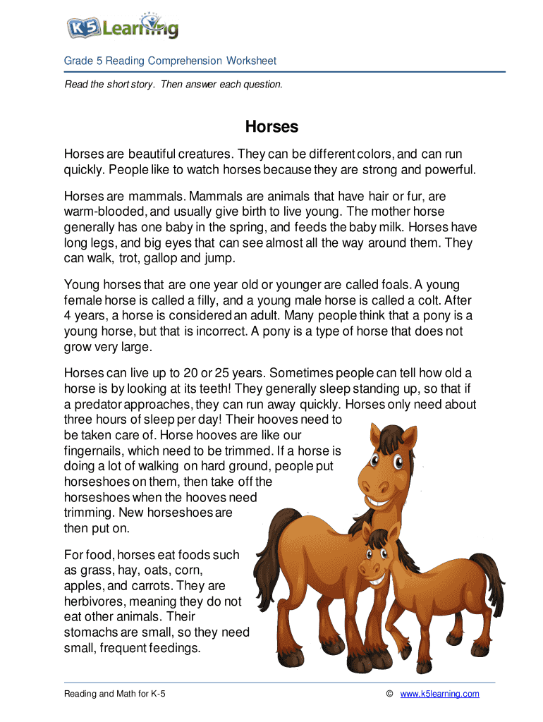 Reading Comprehension Horses  Form