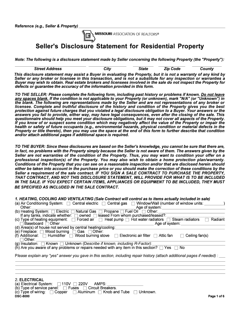Seller's Property Disclosure Statement Form DSC 8000