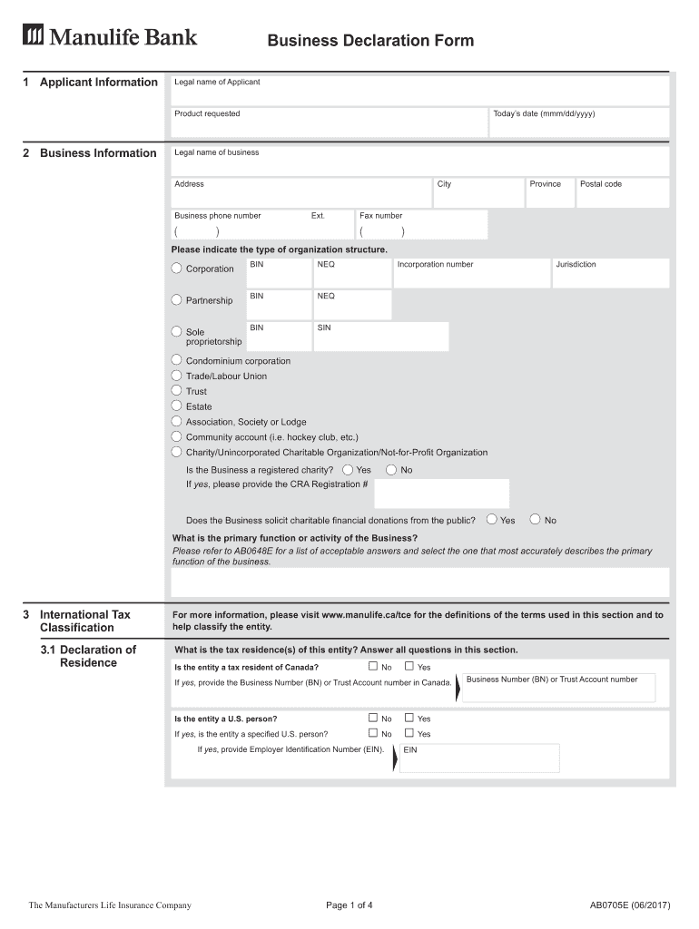  Business Declaration Form AB0705E Complete This Form When You Need to Make a Business Declaration for a Client AB0705E 2017-2024