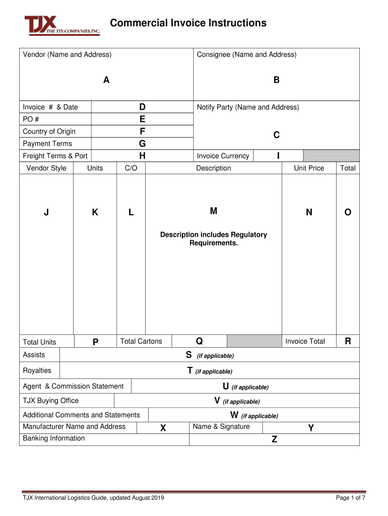  Commercial Invoice & Packing List TJX Logistics 2019-2024