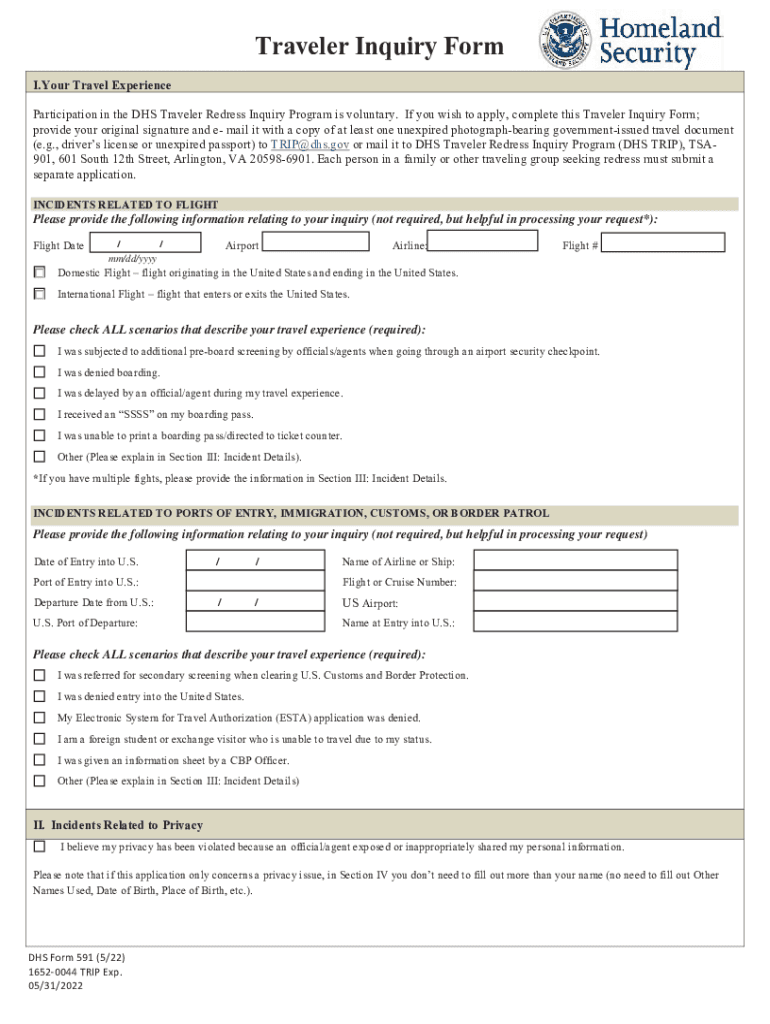 Department of Homeland Security Traveler Redress Inquiry  Form