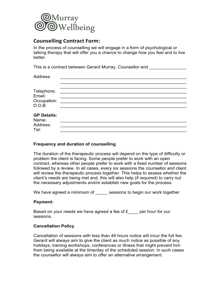 Counselling Contract Template  Form
