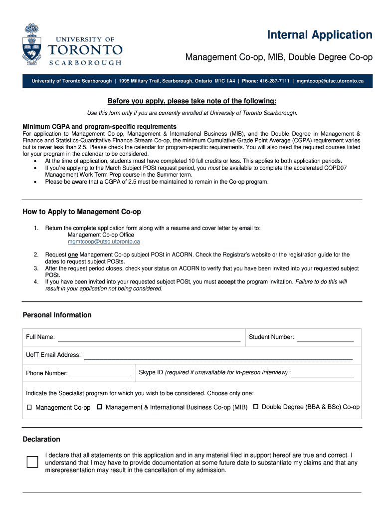 Management and International Business Utsc  Form