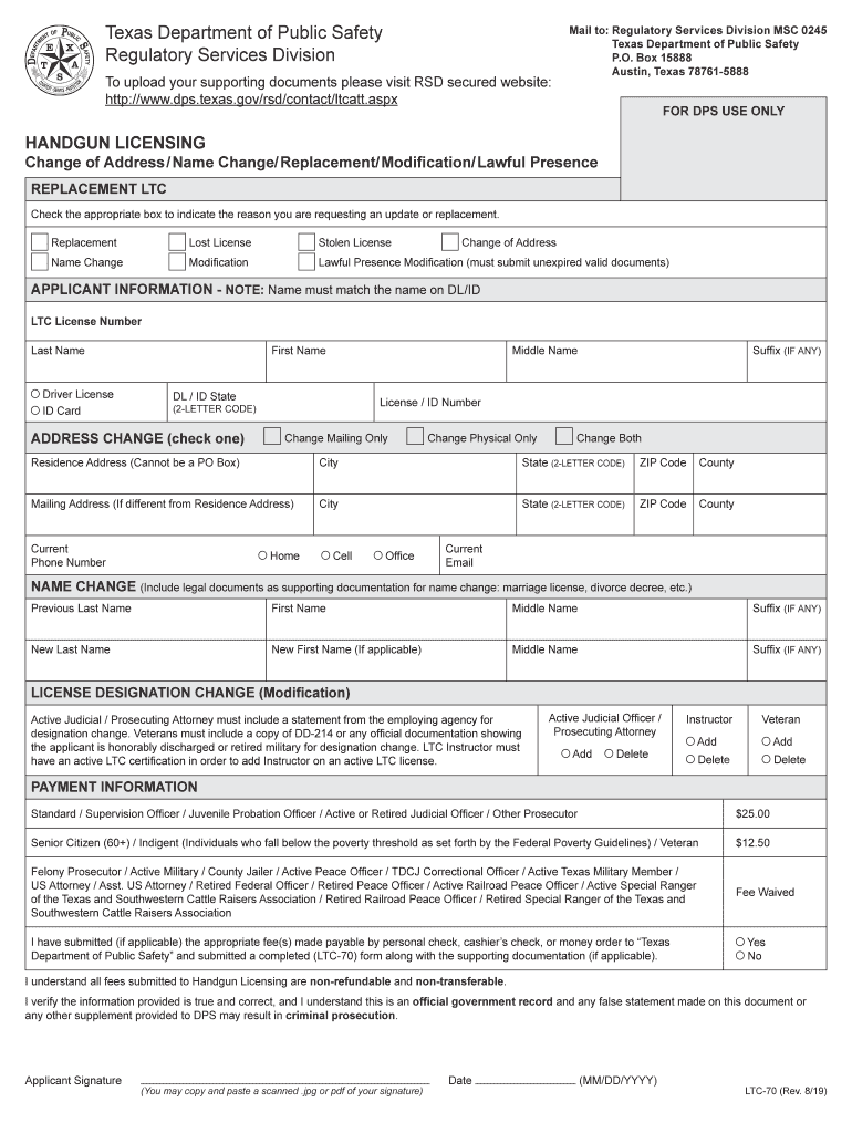  HANDGUN LICENSING Change of Address Name Change Replacement Modification 2019-2024