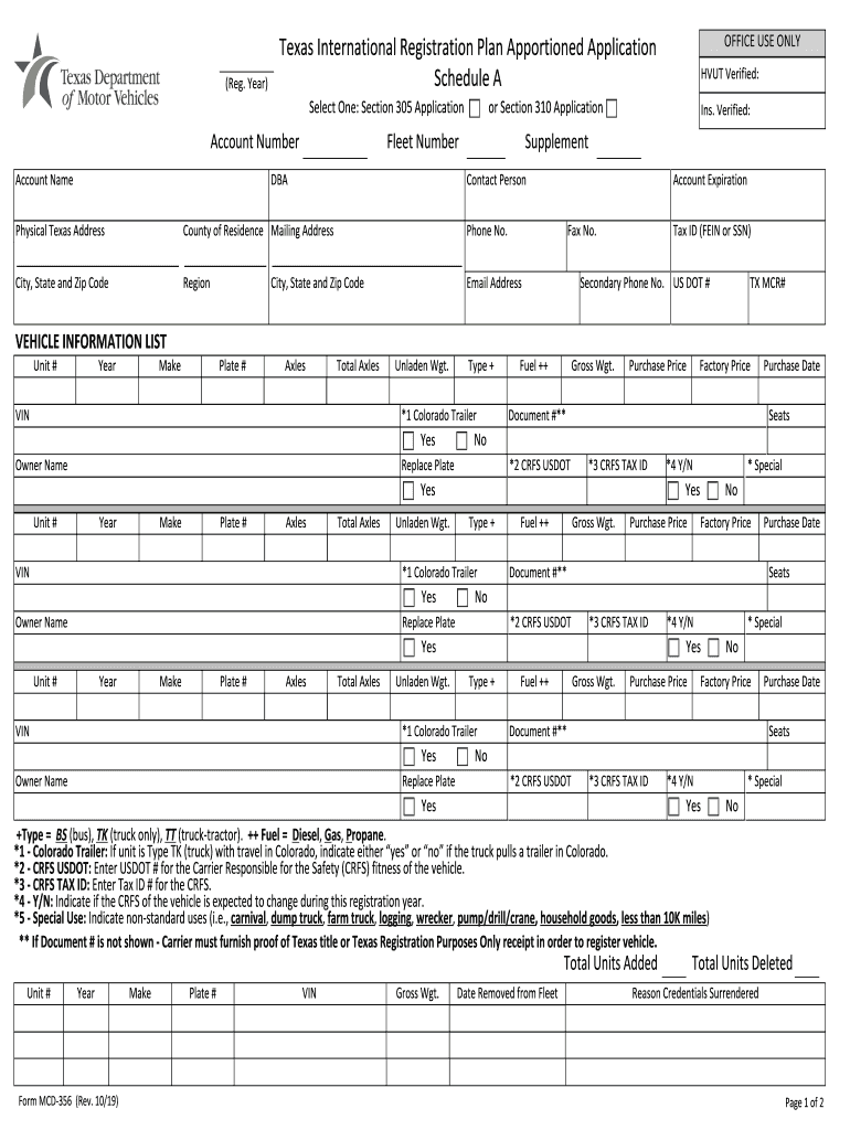  Texas International Registration Plan Apportioned Registration 2019