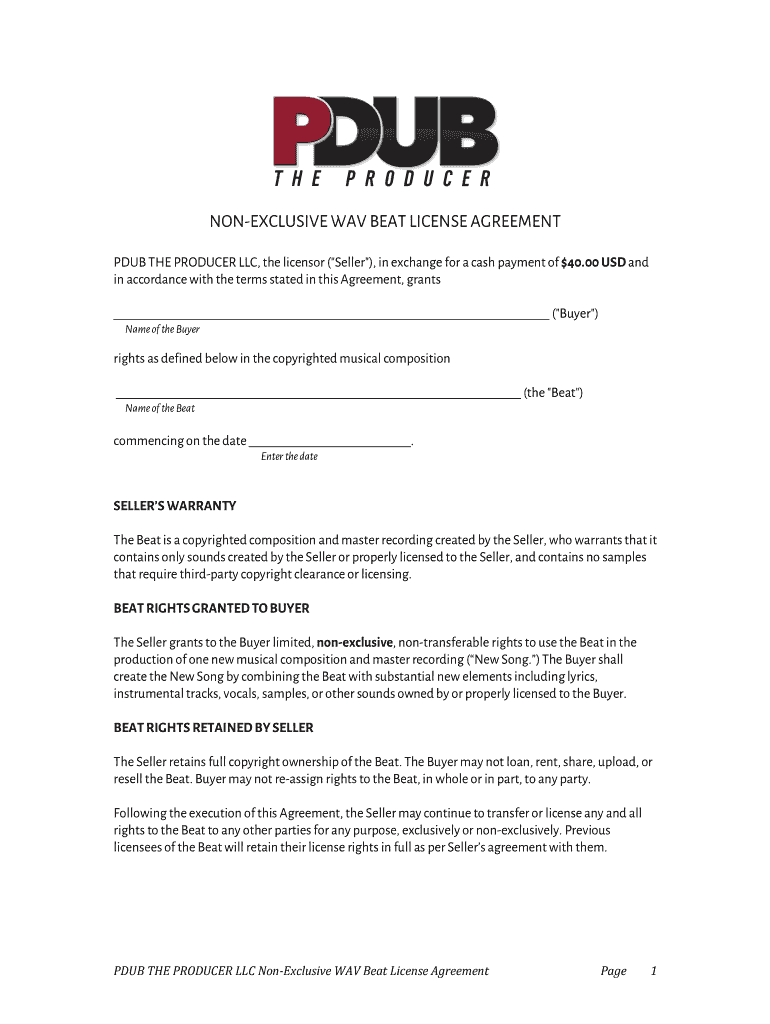 Beat License Agreement Template PDF  Form
