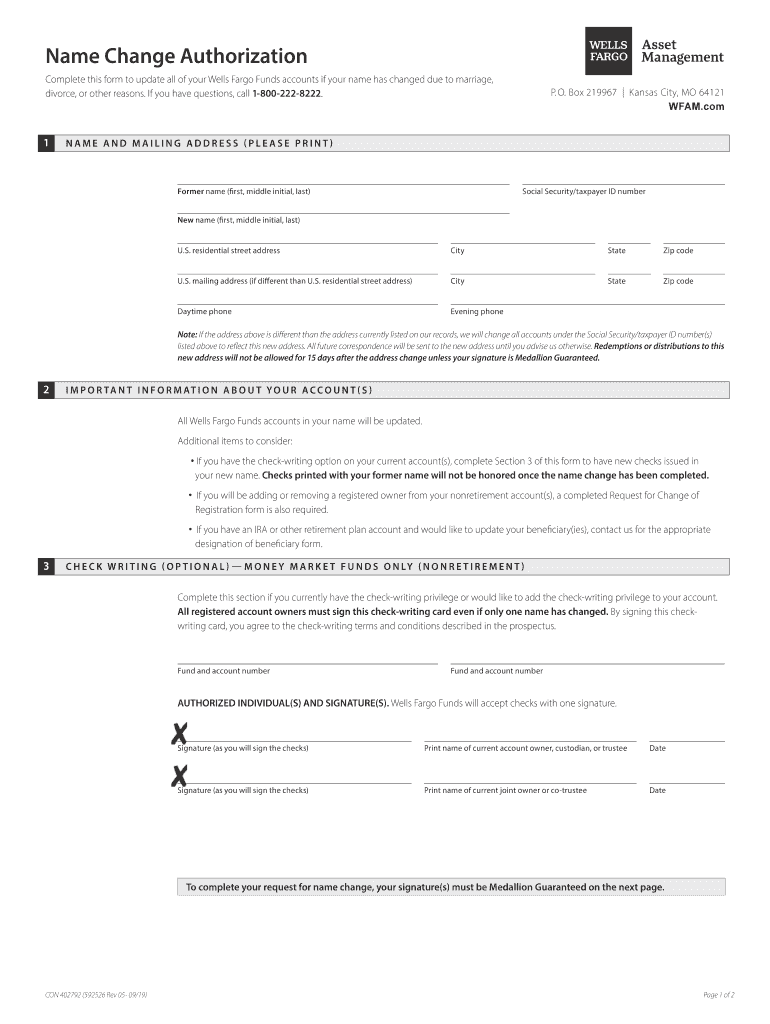 Get and Sign Name Change Authorization Form Wells Fargo Asset 2019-2022