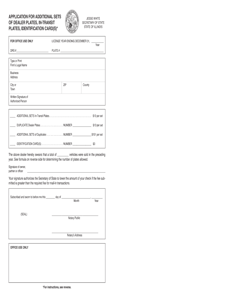  Application for Additional Sets of Dealer Plates, in Transit 2019-2024