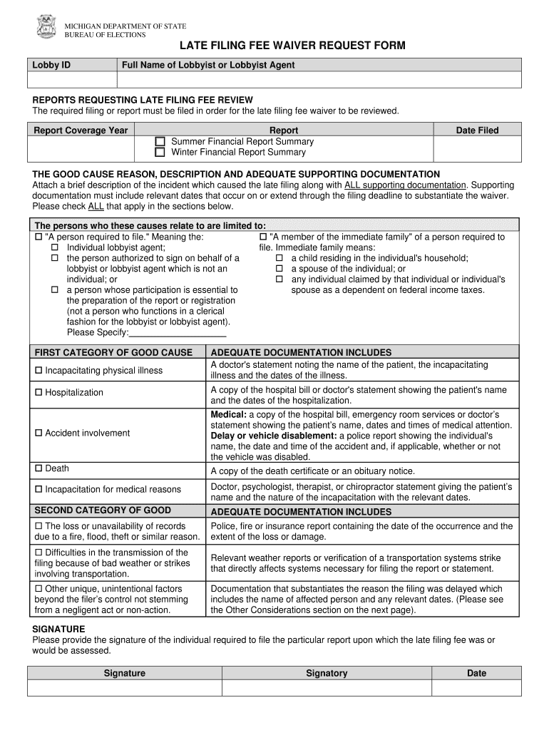 Lobby Late Filing Fee Waiver Request Form Lobby LFF Waiver Form