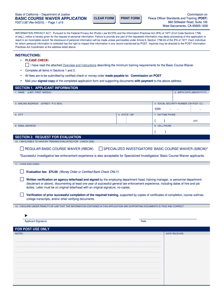 Forms Commission on Peace Officer Standards and Training