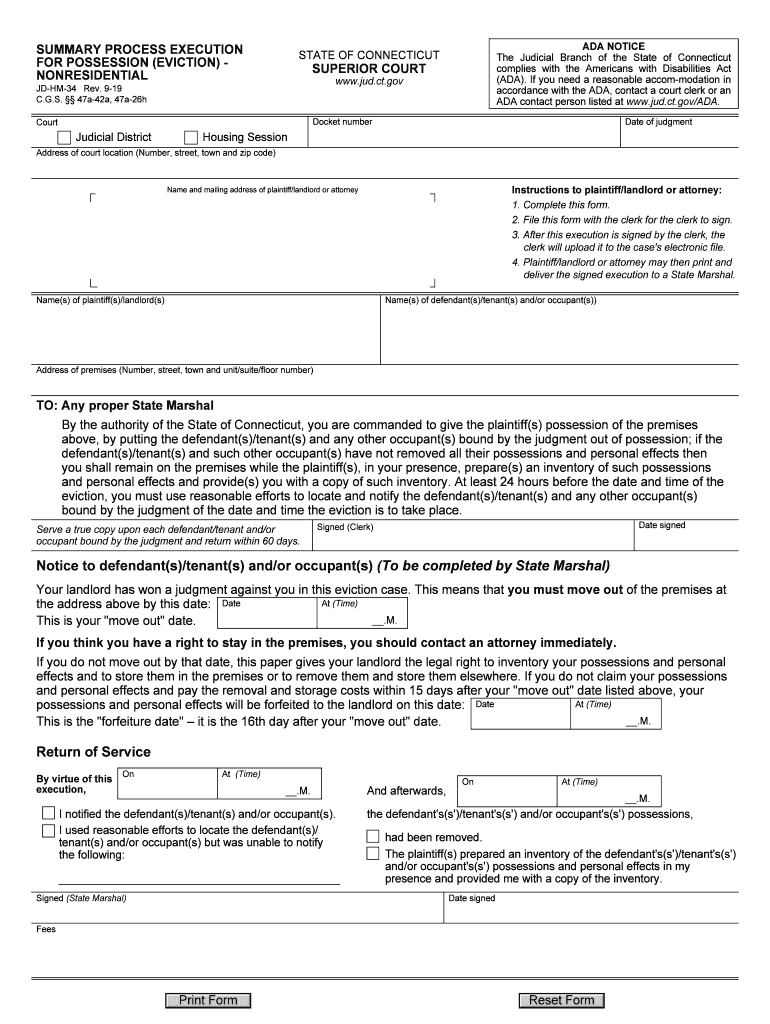 SUMMARY PROCESS EXECUTION for POSSESION EVICTION NONRESIDENTIAL  Form