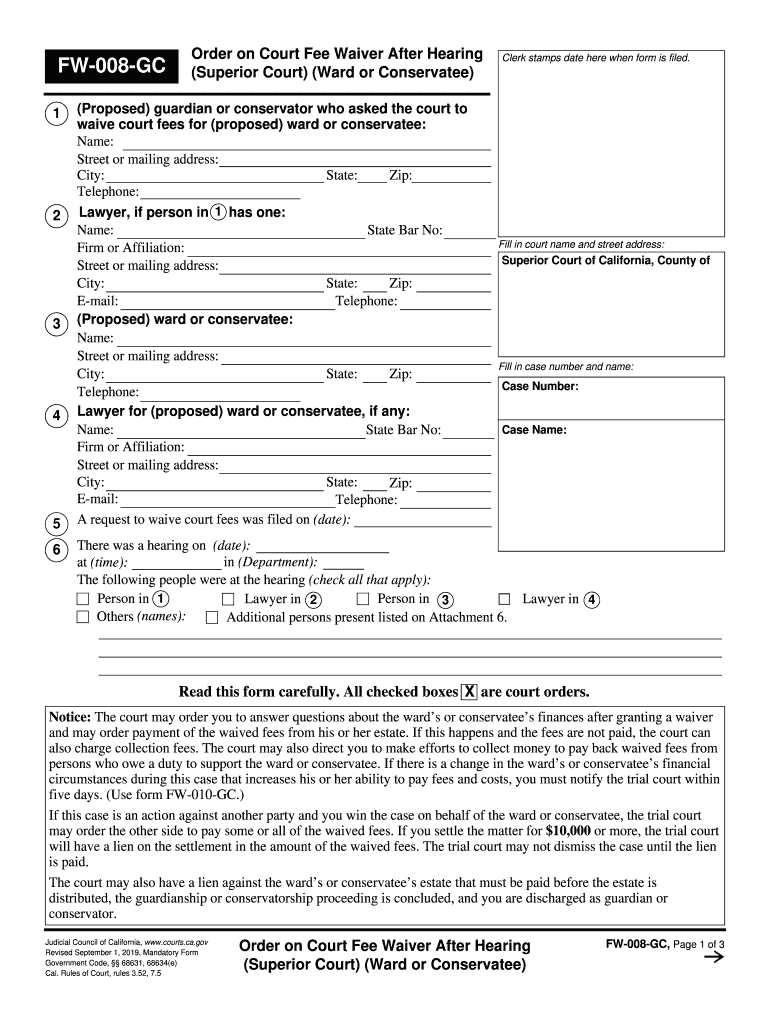 Get and Sign Fee Waiver Probate Guardianship and Conservatorship 2019-2022 Form