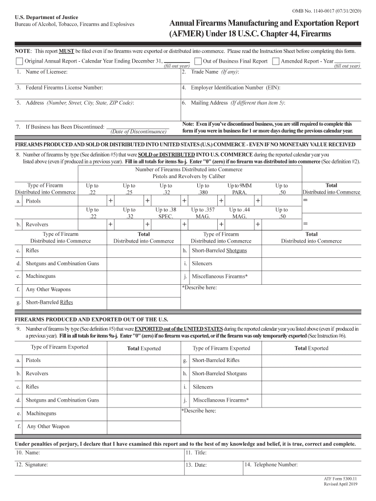 ATF Form 5300 11 Annual Firearms Manufacturing and