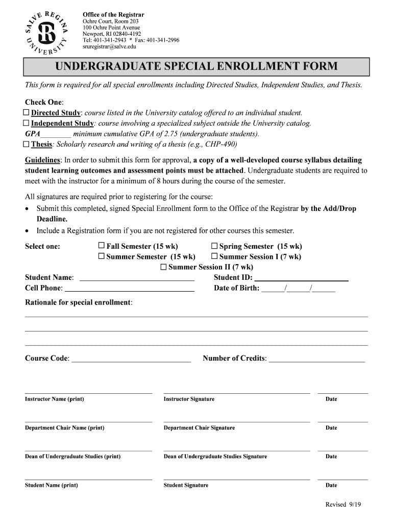  Fillable Online VERIFICATION of STUDENT STATUS Salve 2019-2024