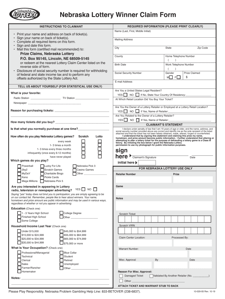  Claiming Prizes Nebraska Lottery 2019-2024