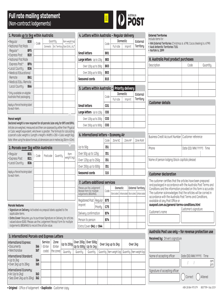  Full Rate Mailing Statement 2019